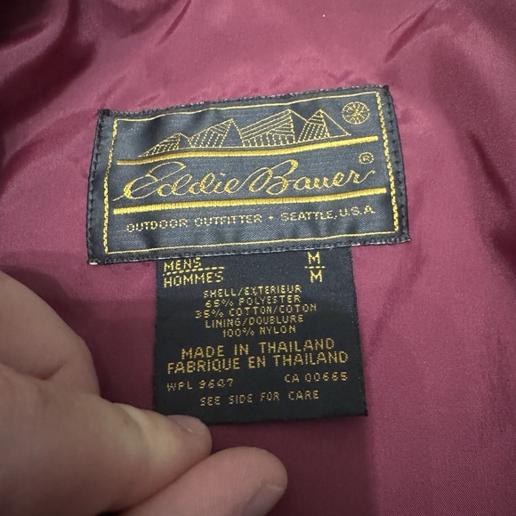 Vintage Eddie Bauer Jacket Mens M Red Parka Hooded Full Zip Snap Outdoor Pockets - Picture 2 of 5